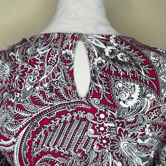 Liz Claiborne Career Burgundy Paisley Pleated 3/4 Sleeve Blouse Top Shirt Small - Picture 5 of 11